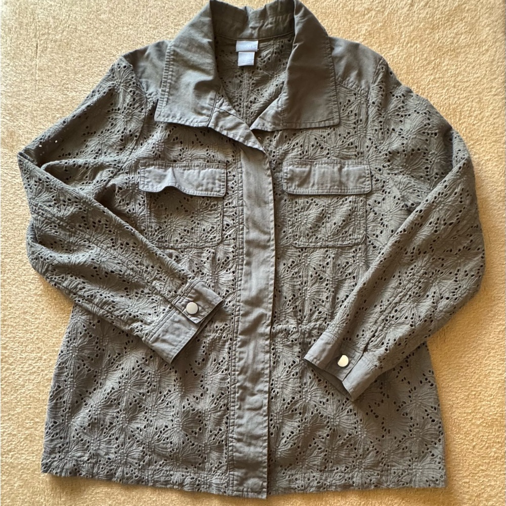 Chico's Olive Eyelet Utility Jacket